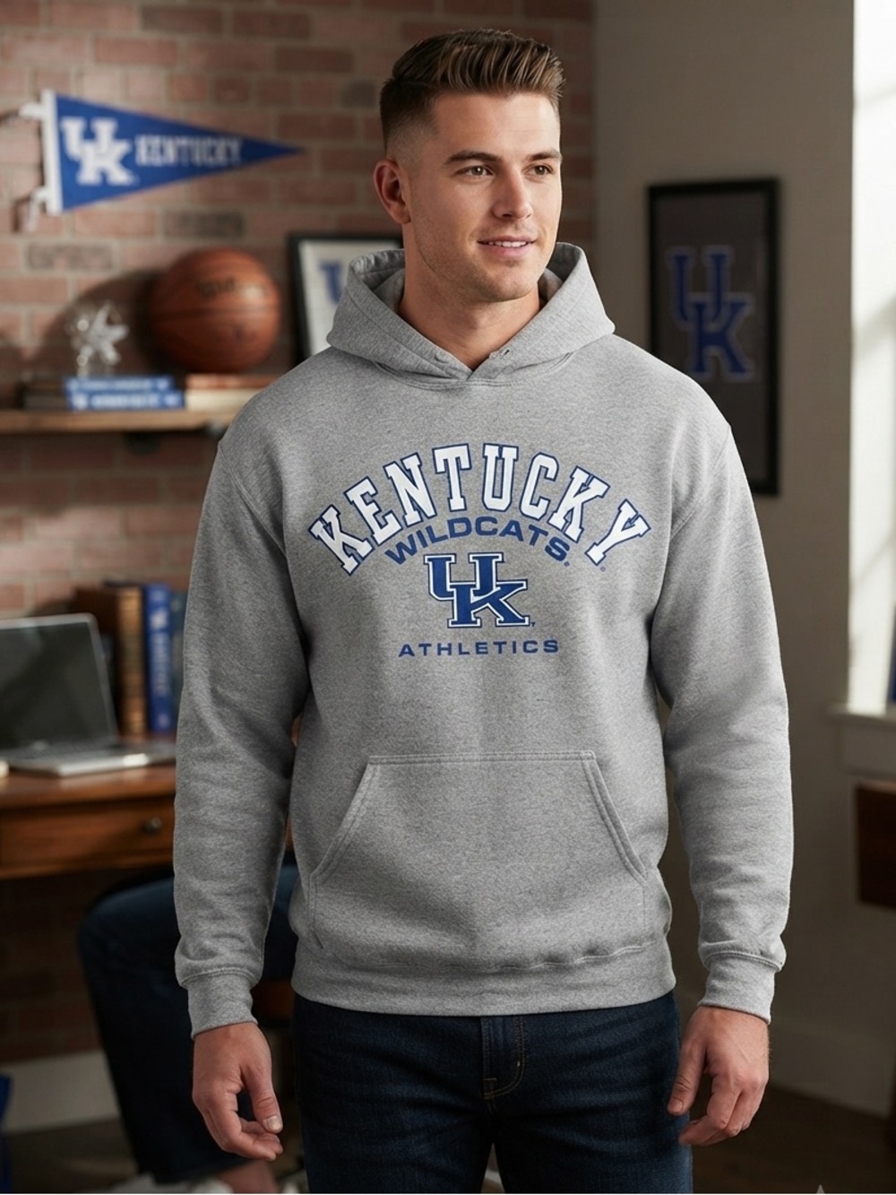 University of Kentucky Russell Athletic Gray Hoodie with UK Logo
